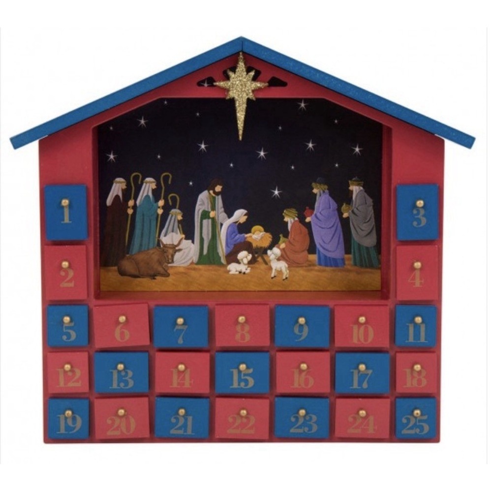 Christmas At Home Advent Wooden‎ Calendar W/Nativity Scene Background - NEW Rare